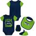 Newborn & Infant College Navy/Neon Green Seattle Seahawks Little Champ Three-Piece Bodysuit Bib Booties Set