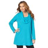 Plus Size Women's Cowl-Neck Thermal Tunic by Roaman's in Soft Turquoise (Size 2X) Long Sleeve Shirt