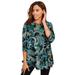 Plus Size Women's Swing Tunic by Jessica London in Frost Teal Paisley (Size 38/40) Long Loose 3/4 Sleeve Shirt