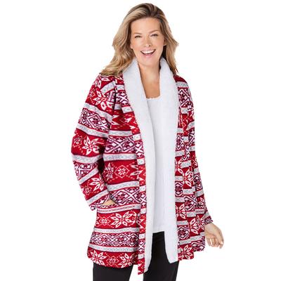 Plus Size Women's Sherpa Lined Collar Microfleece Bed Jacket by Dreams & Co. in Classic Red Fair Isle (Size 1X) Robe