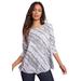 Plus Size Women's Three-Quarter Sleeve Swing Ultimate Tee by Roaman's in Grey Bias Stripe (Size 22/24) Shirt