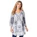 Plus Size Women's V-Neck Printed Tunic by Roaman's in Black Animal Medallion (Size 14/16)