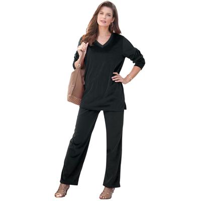 Plus Size Women's Velour Jogger Set by Roaman's in Black (Size 42/44)