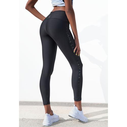 Leggings LASCANA ACTIVE Gr. 32/34, N-Gr, schwarz Damen Hosen Yogahosen mit glänzendem Logoschriftzug