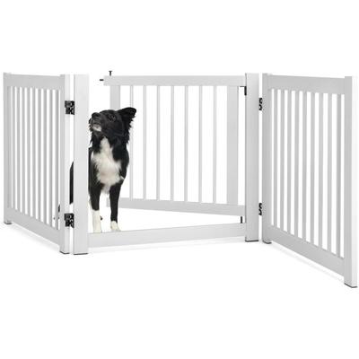 Costway - 3-teiliges Absperrgitter Hunde, Freistehendes Hundegitter mit Tür, 61cm hoch,