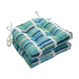 Pillow Perfect Outdoor Solar Stripe Azure Reversible Chair Pad (Set of 2) - 15.5 X 16 X 4