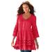 Plus Size Women's Illusion Lace Big Shirt by Roaman's in Classic Red (Size 24 W) Long Shirt Blouse