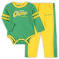 Infant Green/Yellow Oregon Ducks Little Kicker Long Sleeve Bodysuit and Sweatpants Set