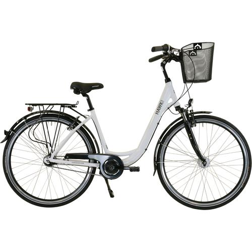 „Cityrad HAWK BIKES „“HAWK City Wave Deluxe Plus White““ Fahrräder Gr. 46 cm, 28 Zoll (71,12 cm), weiß Bestseller Fahrräder mit Front-Drahtkorb“