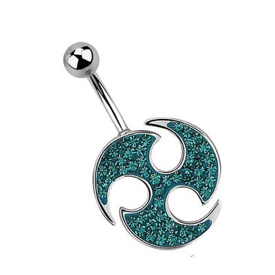Bauchnabelpiercing ADELIA´S "Piercing Piercing Bauchnabelpiercing", Damen, blau (türkis), Chirurgiestahl, modisch, Piercings, 316l Stahl Banane - Triskele mit türkis Ferido Kristallen