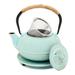 3 Piece Set Green Japanese Cast Iron Teapot, Loose Leaf Tetsubin with Infuser and Trivet (18.5 oz)