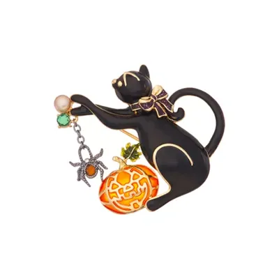Napier Gold Tone Cat with Pumpkin Pin - Boxed