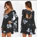 Free People Dresses | Free People Wanderer Mini Dress Charcoal Floral Bell Sleeve Xs Boho | Color: Blue/Gray | Size: Xs