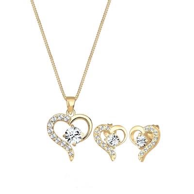 Elli Herz Kristalle Edel 925 Silber golfarben Damen