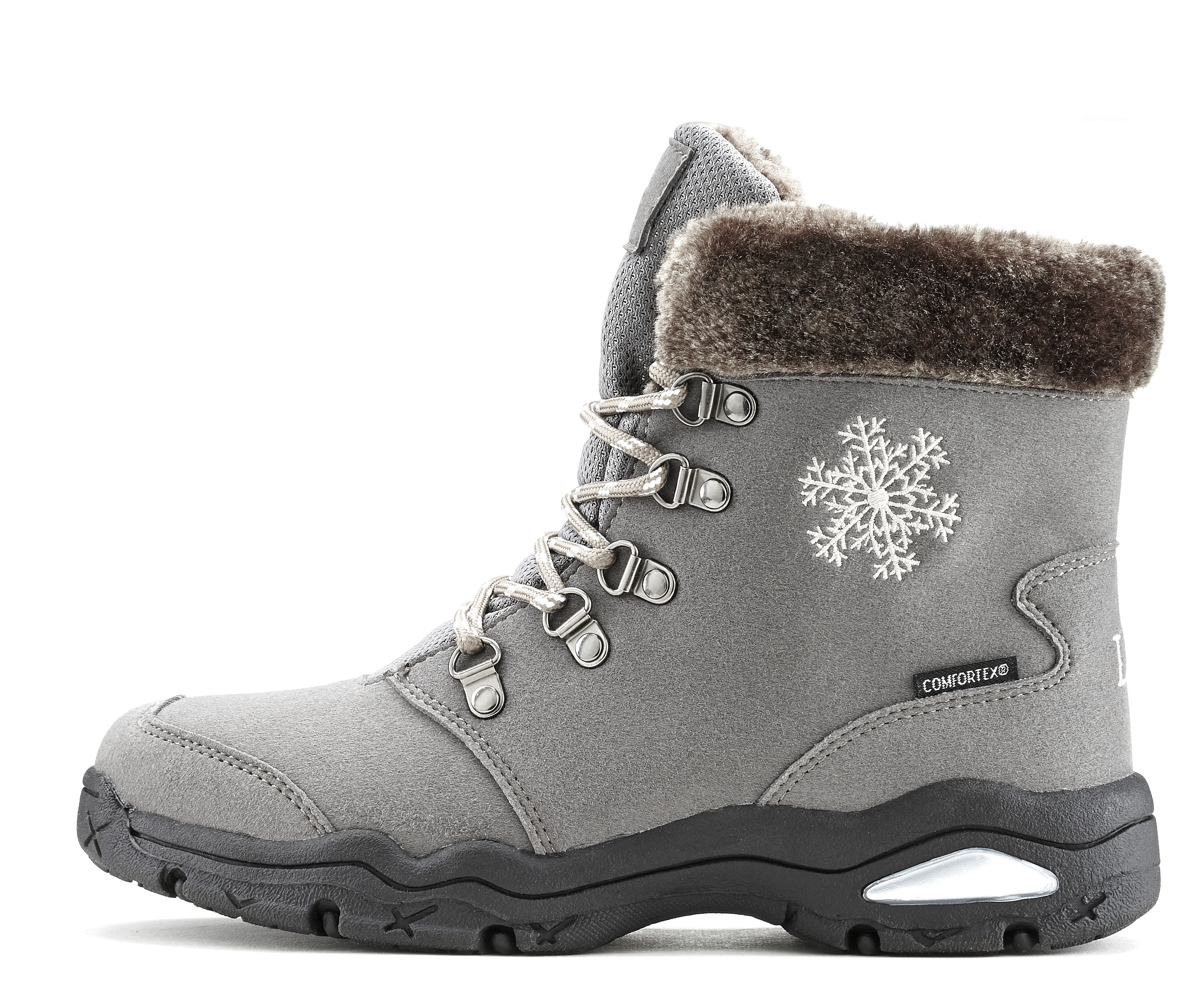 Winterstiefelette LASCANA, Damen, Gr. 42, grau (anthrazit), Obermaterial: 100% Synthetik. Futter: 100% Polyester. Decksohle: 100% Polyester. Laufsohle: 100% Synthetik, gemustert, Schuhe, Stiefelette,Stiefel,Winterstiefel wind-& wasserabweisender...