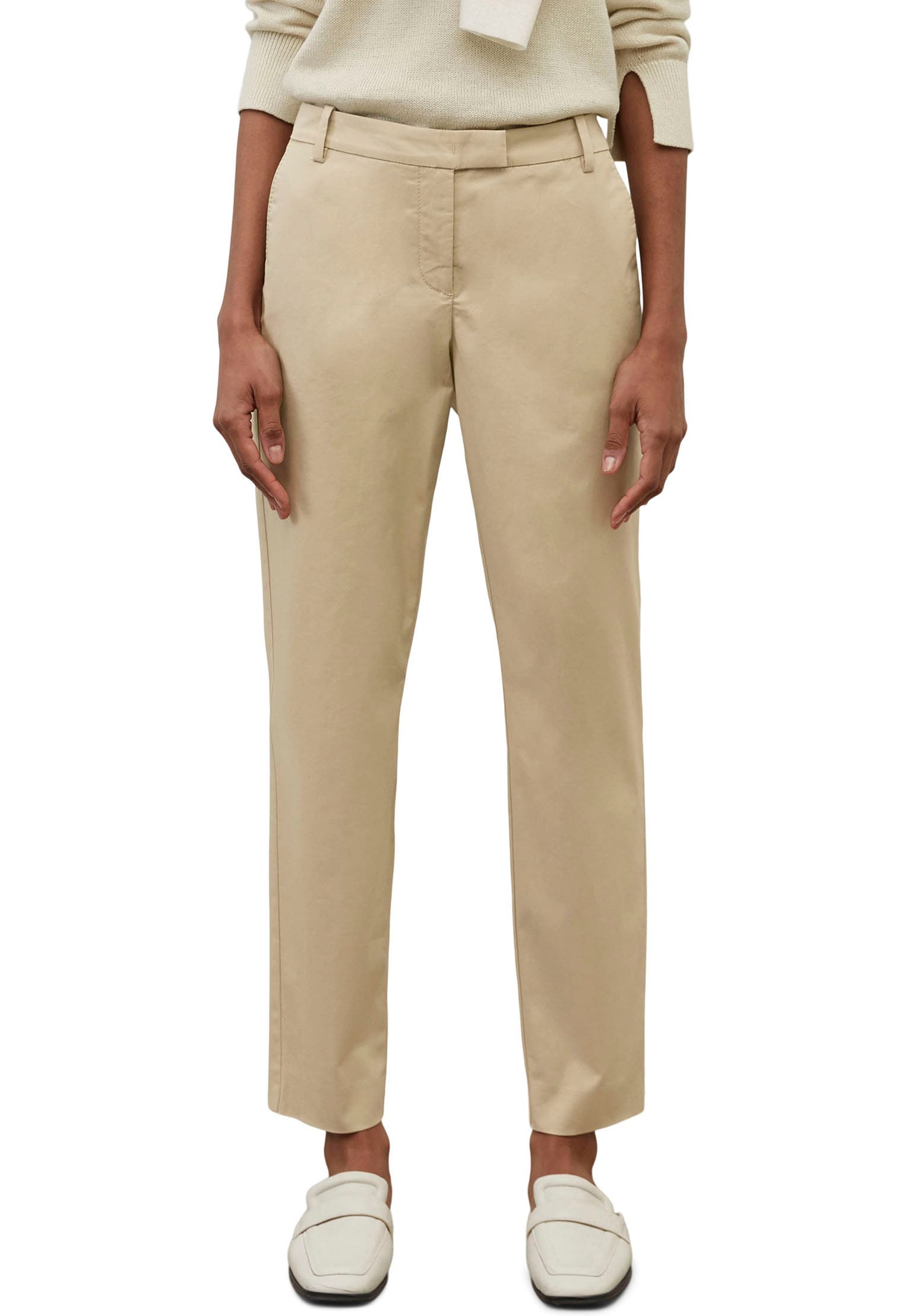 Chinohose MARC O'POLO "Torne", Damen, Gr. 40, N-Gr, braun, Web, Obermaterial: 97% Baumwolle, 3% Elasthan, unifarben, tailored fit knöchellang, Hosen Chinohose, mit klassischen Bügelfalten für mehr Eleganz