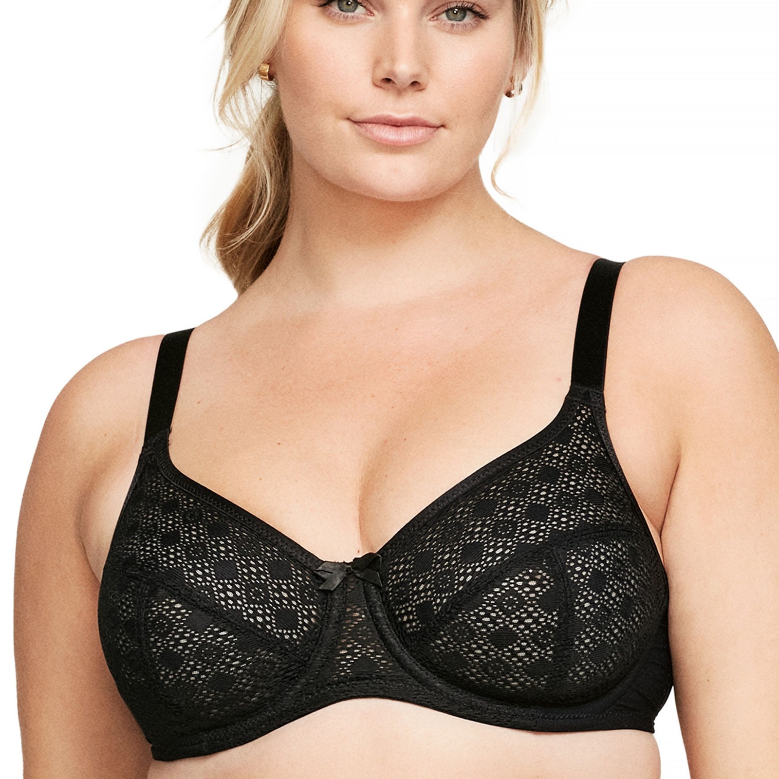 Glamorise Lace Comfort WonderWire Bra (Size 36-G) Black, Polyester
