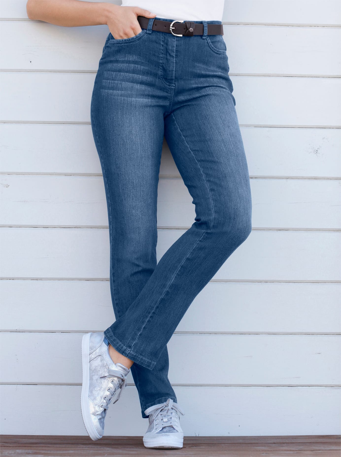 5-Pocket-Jeans CASUAL LOOKS, Damen, Gr. 21, Kurzgrößen, blau (blau, stone, washed), 78% Baumwolle, 20% Polyester, 2% Elasthan, unifarben, lang, Jeans 5-Pocket-Jeans