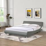 Queen Size Faux Leather Upholstered Platform Bed with Wood Slats