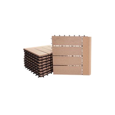 Mendler WPC Bodenfliese Rhone + Abschluss, Holzoptik Balkon/Terrasse, 11x je 30x30cm = 1qm Premium ~ teak linear waagrecht Image