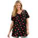 Plus Size Women's Perfect Printed Short-Sleeve Shirred V-Neck Tunic by Woman Within in Black Poinsettia (Size 6X)