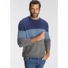 Rundhalspullover MAN'S WORLD "Bis Größe 5 XL", Herren, Gr. XXL (60/62), grau (blau, hellblau, grau), Feinstrick, Obermaterial: 50% Baumwolle, 50% Polyacryl, colorblocking, casual, normal, Rundhals, Langarm Rippstrickbündchen, Pullover, mit...