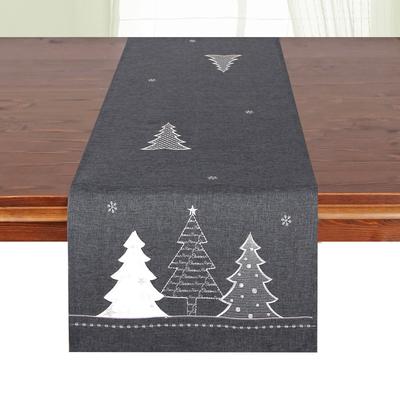 Tischläufer DELINDO LIFESTYLE "Tannenbaum" Gr. 1, grau (anthrazit), B:40cm L:140cm, Polyester, Tischdecken, Glattes Gewebe, bestickt Image