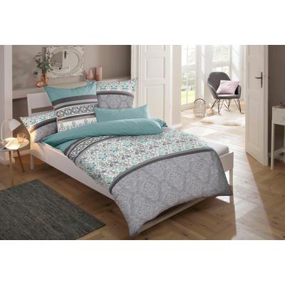 Bettwäsche HOME AFFAIRE "Cremona", grau (grau, mint), B/L: 135cm x 200cm, , Linon, B/L: 80cm x 40cm, Linon, Obermaterial: 100% Baumwolle, Bettwäsche, romantische Bettwäsche in verschiedenen Qualitäten, ab Gr. 135x200 cm Image