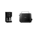 Krups KM6008 Smart'n Light Kaffeemaschine | mit Timer |intuitives Display | 1,25 L Fassungsvermögen für bis zu 15 Tassen Kaffee | schwarz & Philips Toaster – 2 Toastschlitze, 8 Stufen, schwarz