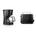 Tristar Kaffeemaschine mit 600 ML Fassungsvermögen - CM-1246, Schwarz & Philips Toaster – 2 Toastschlitze, 8 Stufen, Brötchenaufsatz, Auftaufunktion, Liftfunktion, Abschaltautomatik, schwarz