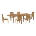 Marina 7 Piece Outdoor Patio Teak Outdoor Dining Set by Modway Wood/Teak in Brown/White | 30.5 H x 108.5 W x 39.5 D in | Wayfair