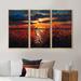 Winston Porter Romantic Sunset by Lakeside - 3 Piece Floater Frame Print Set on Canvas Metal in Blue/Red | 32 H x 48 W x 1 D in | Wayfair