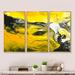 Mercer41 Yellow & Black Hand Painted Marbled Acrylic - 3 Piece Floater Frame Print Set on Canvas in White | 28 H x 36 W x 1 D in | Wayfair