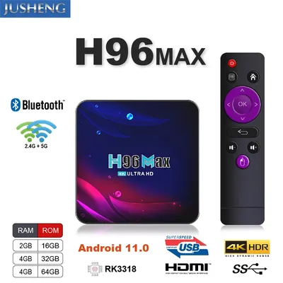 Boîtier Smart TV H96 Max V11 Android 11.0 BT 4.0 RK3318 pour touristes Wifi 2.4 go/5.0 go 16