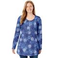 Plus Size Women's Perfect Printed Long-Sleeve Henley Tee by Woman Within in Royal Navy Textured Snowflake (Size 3X) Polo Shirt