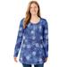 Plus Size Women's Perfect Printed Long-Sleeve Henley Tee by Woman Within in Royal Navy Textured Snowflake (Size 3X) Polo Shirt