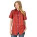 Plus Size Women's Perfect Short Sleeve Shirt by Woman Within in Classic Red Multi Plaid (Size 3X)