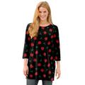 Plus Size Women's Perfect Printed Three-Quarter-Sleeve Scoopneck Tunic by Woman Within in Black Poinsettia (Size 1X)