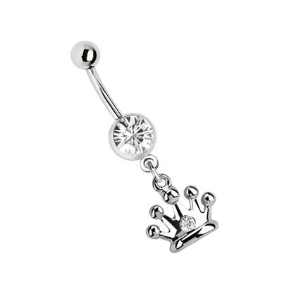 Bauchnabelpiercing ADELIA´S "Piercing Piercing Bauchnabelpiercing", Damen, transparent (klar), Chirurgiestahl, modisch, Piercings, 316l Stahl Banane - Anhänger mit Krone
