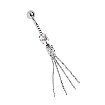 Bauchnabelpiercing ADELIA´S "Piercing Piercing Bauchnabelpiercing", Damen, transparent (klar), Titan, modisch, Piercings, Titan Banane Doppelsteinhänger mit 4 Gliederketten