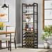 9-Tier Freestanding Wine Rack, 20 Bottle Wine Bakers Rack with Glass Holder for Home, Rustic Brown