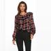 Jessica Simpson Tops | Jessica Simpson Top Plaid Ruffle In Tawny Port Black Red Size L New With Tag | Color: Black/Red | Size: L