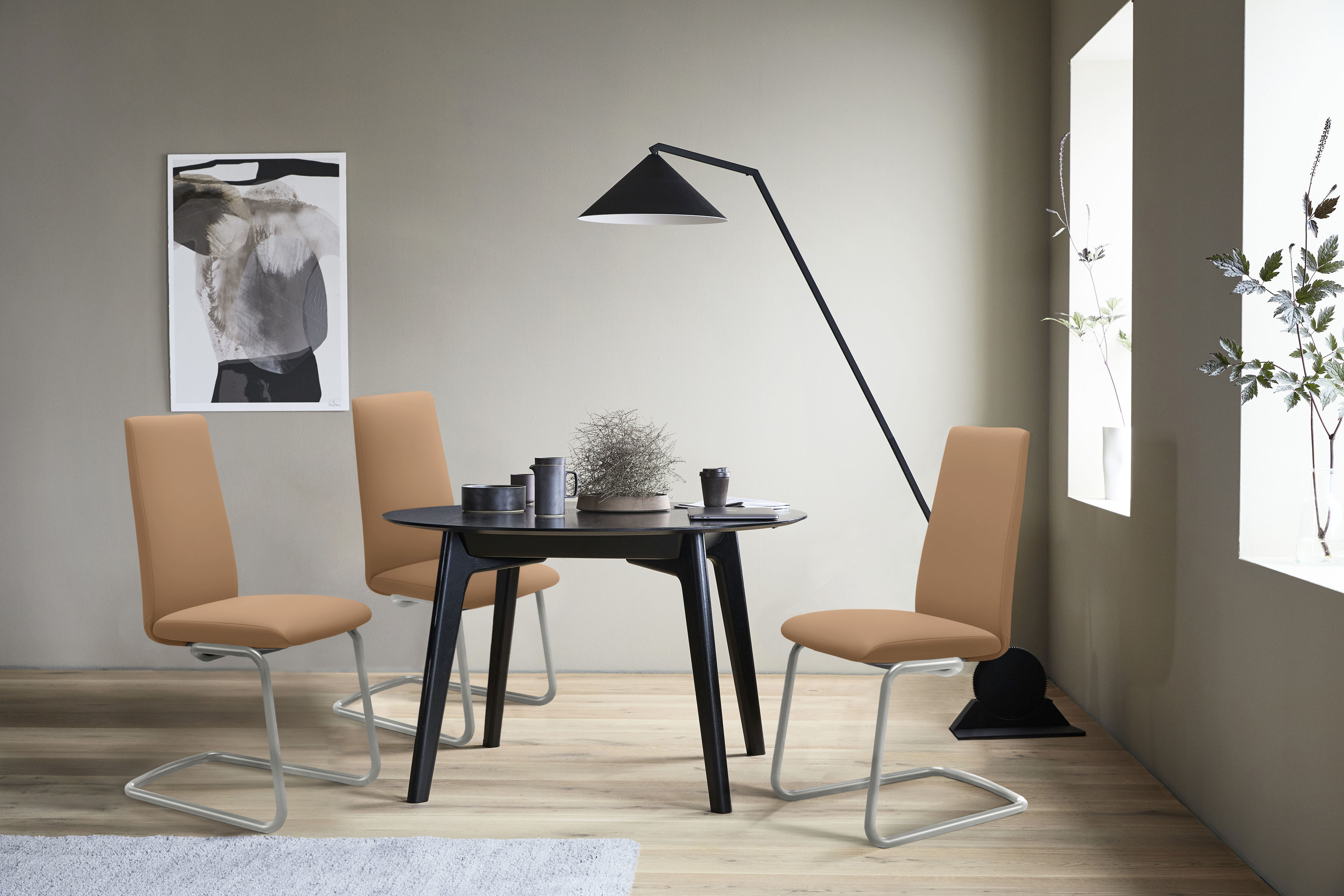 Polsterstuhl STRESSLESS "Laurel", braun (taupe paloma, chrom glänzend), B:53cm H:105cm T:60cm, Leder PALOMA: PALOMA ist ein durchgefärbtes Semianilin-Möbelleder mit natürlicher Narbung., Stühle, High Back, Größe M, mit Beinen aus Stahl in Chrom... Image