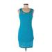 Soprano Casual Dress - Bodycon Scoop Neck Sleeveless: Blue Print Dresses - Women's Size Small