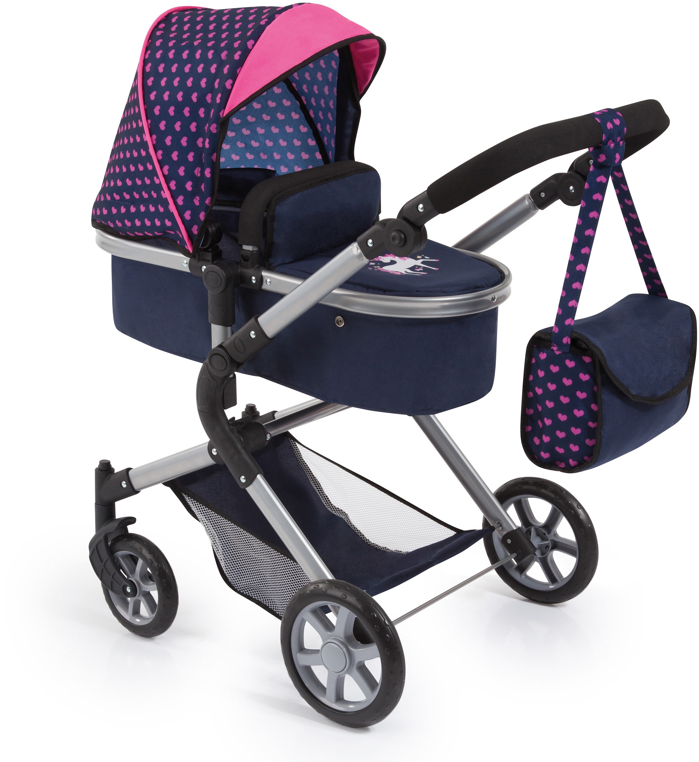Kombi-Puppenwagen BAYER "City Neo, Blau/Pink", bunt (blau, pink), Puppenwagen, KinderB:39cm H:79cm T:82cm, Metall, Polyester, B:39cm H:79cm T:82cm