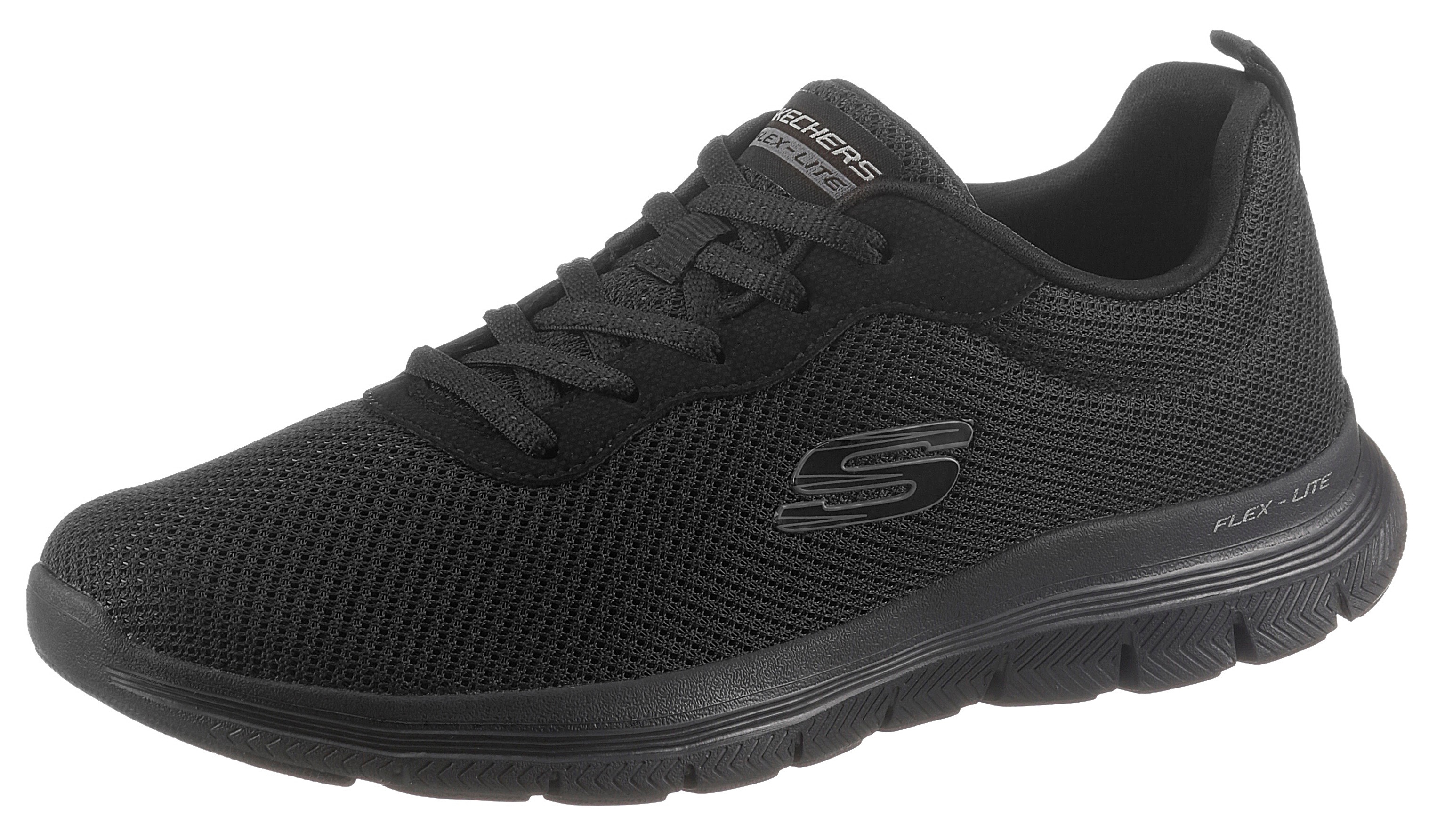 Sneaker SKECHERS "FLEX APPEAL 4.0 BRILLINAT VIEW", Damen, Gr. 35, schwarz, Lederimitat, Textil, Schuhe Sneaker, Freizeitschuh, Halbschuh, Schnürschuh mit Air Cooled Memory Foam