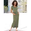 Jerseykleid CASUAL LOOKS "Jersey-Kleid", Damen, Gr. 52, Normalgrößen, grün (khaki), Jersey, Single Jersey, 95% Viskose, 5% Elasthan, unifarben, lang, Rundhals, Kurzarm, Kleider