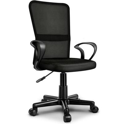 Bürostuhl schwarz Schreibtischstuhl Drehstuhl, mit Armlehnen & Kunststoff-Leichtlaufrollen, Image