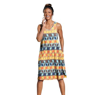 Sommerkleid FEEL GOOD "Sommerkleid", Damen, Gr. 44/46, Normalgrößen, orange (terra, gemustert), 95% Viskose, 5% Elasthan, unifarben, kurz, Rundhals, ohne Ärmel, Kleider Image