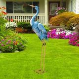 Bay Isle Home™ Large Standing Crane Garden Statue Metal in Blue | 37.8 H x 11.8 W x 7.7 D in | Wayfair 2DAAC4A22E094004A493E7E4A3579EF6